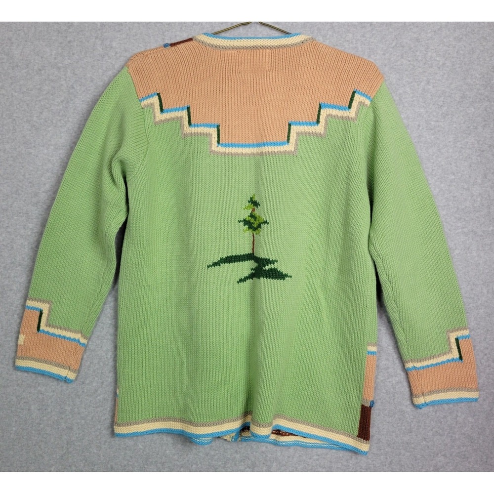Storybook Knits Wolf Family Southwestern Fringe Cardigan Sweater Green Womens M - Picture 9 of 13